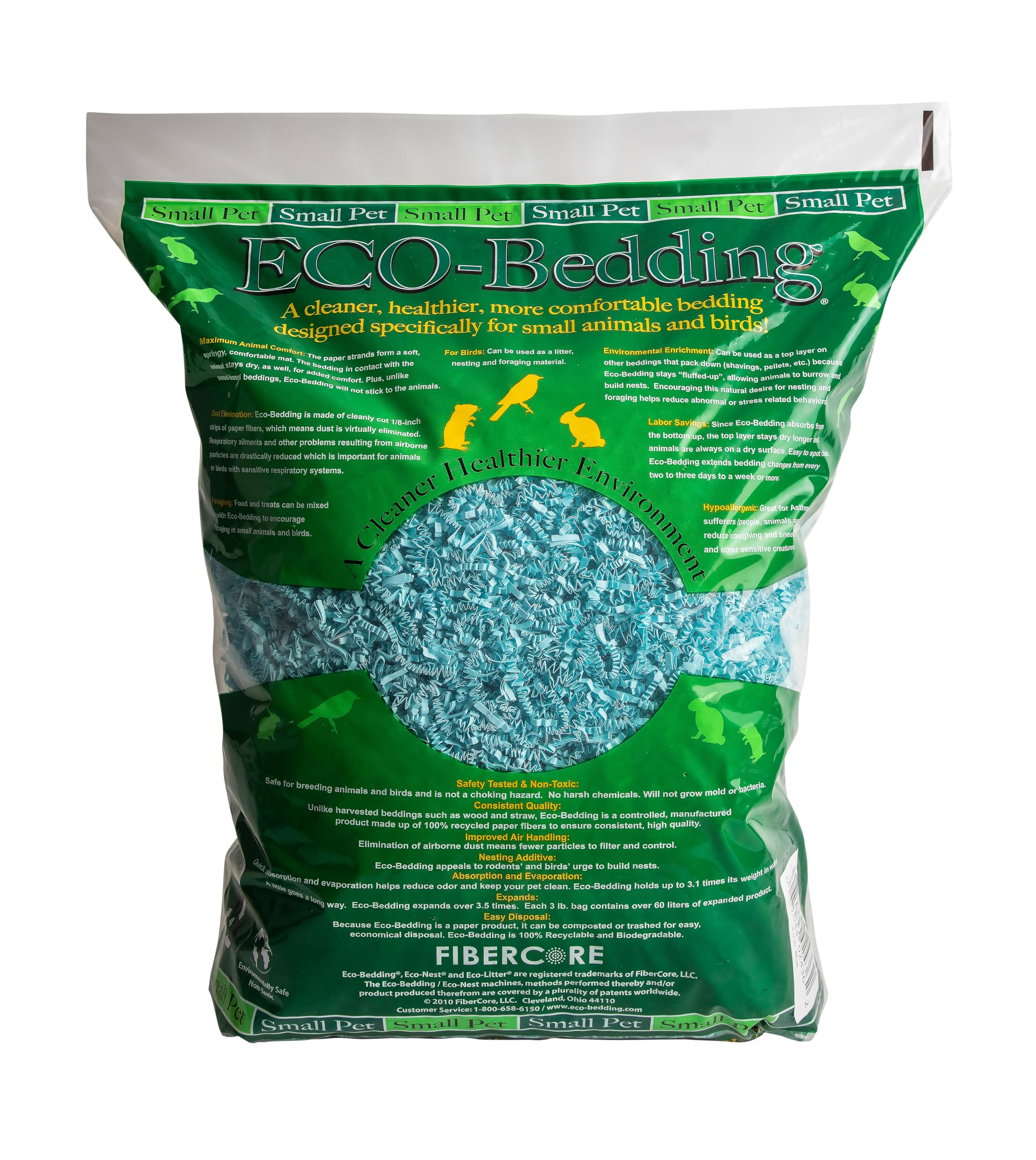 ECO BEDDING 99% Dust Free Paper Bedding for Small Pets and Birds, Blue, 3 lb (Expands to 60 L)